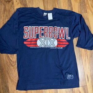 Vintage 1984 Super Bowl XIX Logo 7 Navy Blue 3/4 Sleeve Jersey Shirt Mens Large